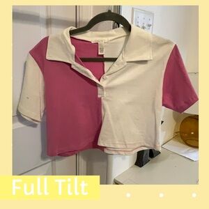 Full Tilt Polo Shirt in Pink and White
